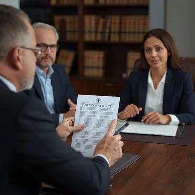 attorney explaining a power of attorney document with clients in Pembroke Pines, FL